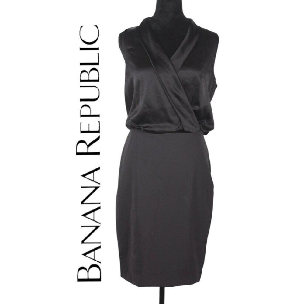 Banana Republic Sleeveless Black Dress V-Neck and Lapels Size 6